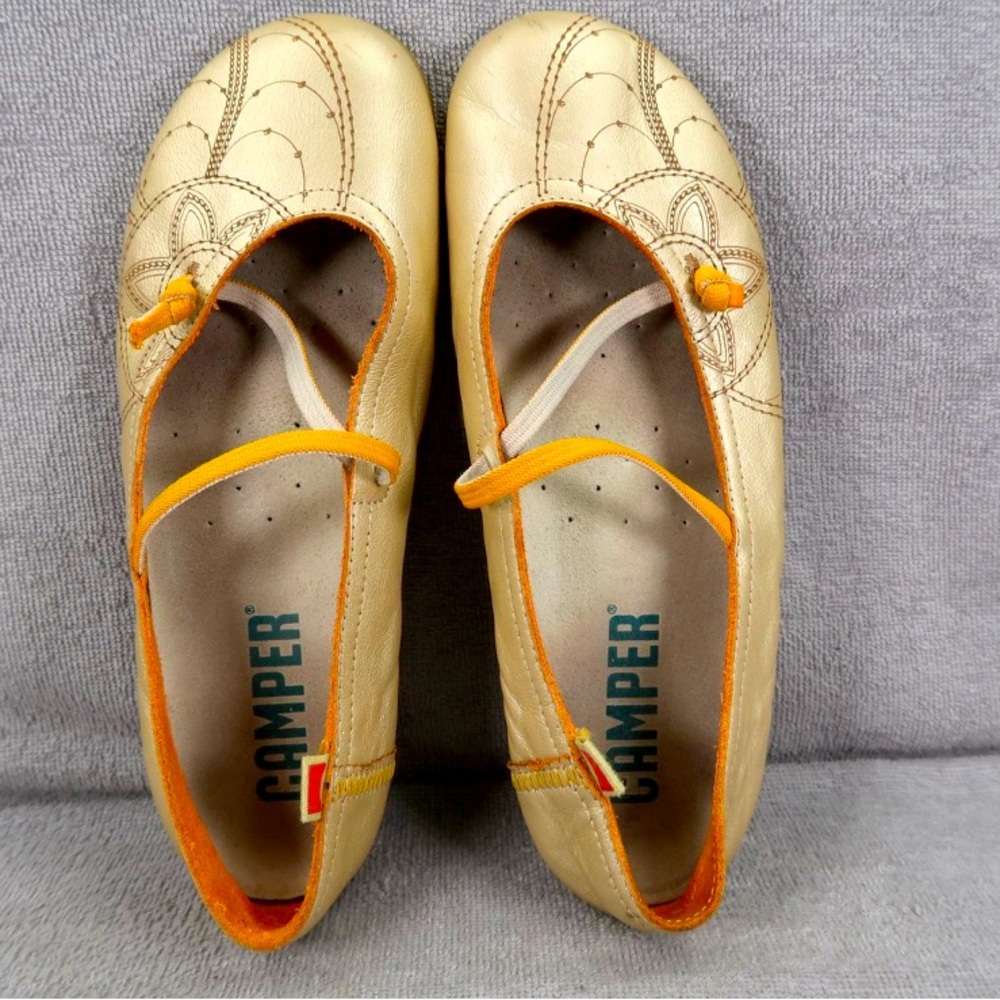 Camper Womens EU 39 Metallic Leather Round Toe Slip On Mary Jane Round Toe Flats